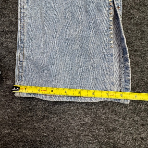 S.O.N.G. Slim Flare Jeans Women 5/27 Light Wash Rhinestone Slit Hem - Picture 11 of 15